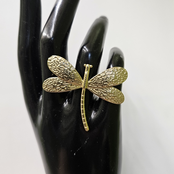 Dragonfly Ring Statement Ring 18k Gold Plating Stainless Steel Adjustable - Picture 4 of 7